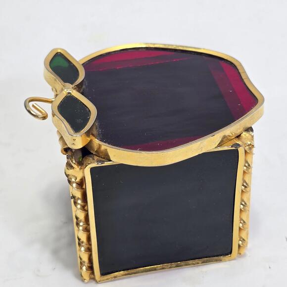 Stained Glass Apple Trinket Box with Gold Trim and Hinged Lid Vintage Decor - Picture 3 of 14